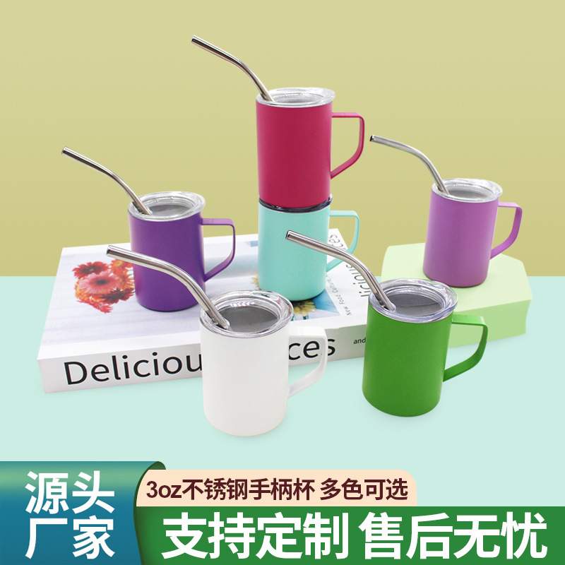 Cross-border exclusive mini double-layer stainless steel water cup with handle, American mug, high appearance level, portable cup