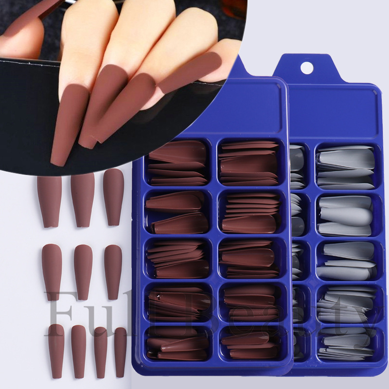 Cross-border new nail art pieces, European and American style, 100 pieces of frosted nail pieces, solid color box set, fake nail patch accessories