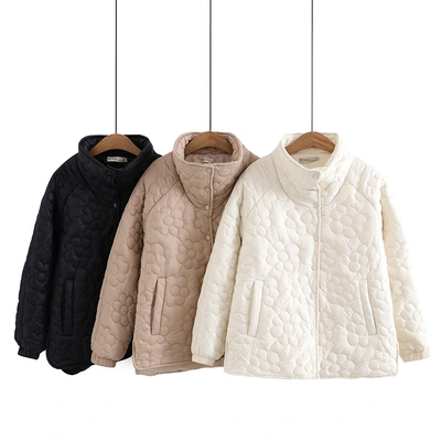 S56 Plus Size Women's Autumn And Winter New Fat Mm Thin Stand Collar Thickened Loose Flower Cotton-Padded Coat 897