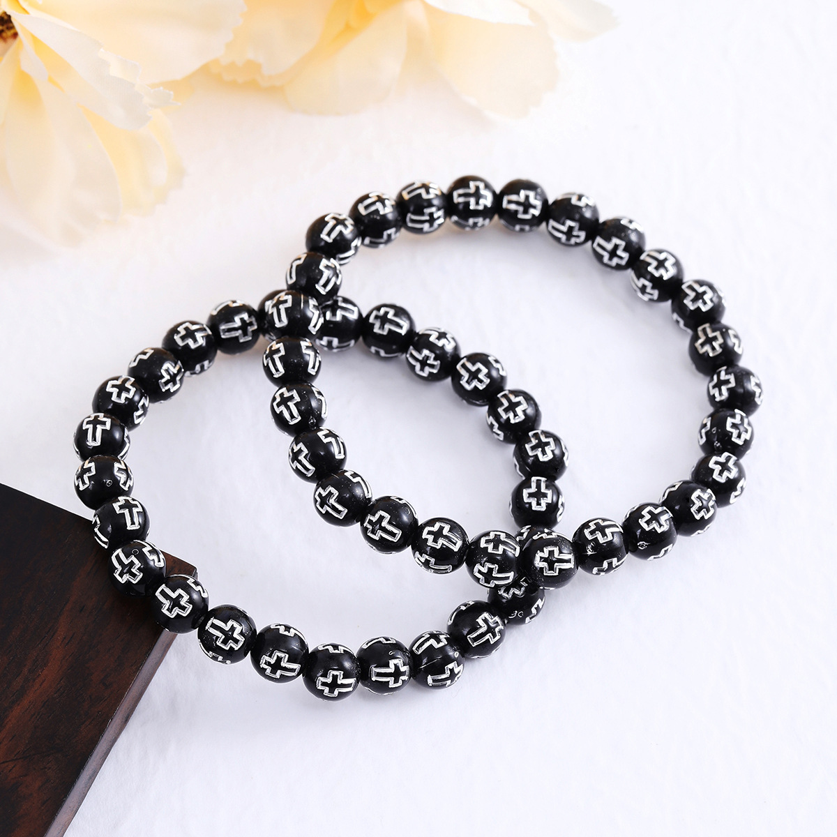 Europe And The United States New Foreign Trade Sales Of Acrylic Cross Beaded Couple Bracelet Men's And Women's Bracelet Jewelry Manufacturers Wholesale Cross-Border Specification drawing