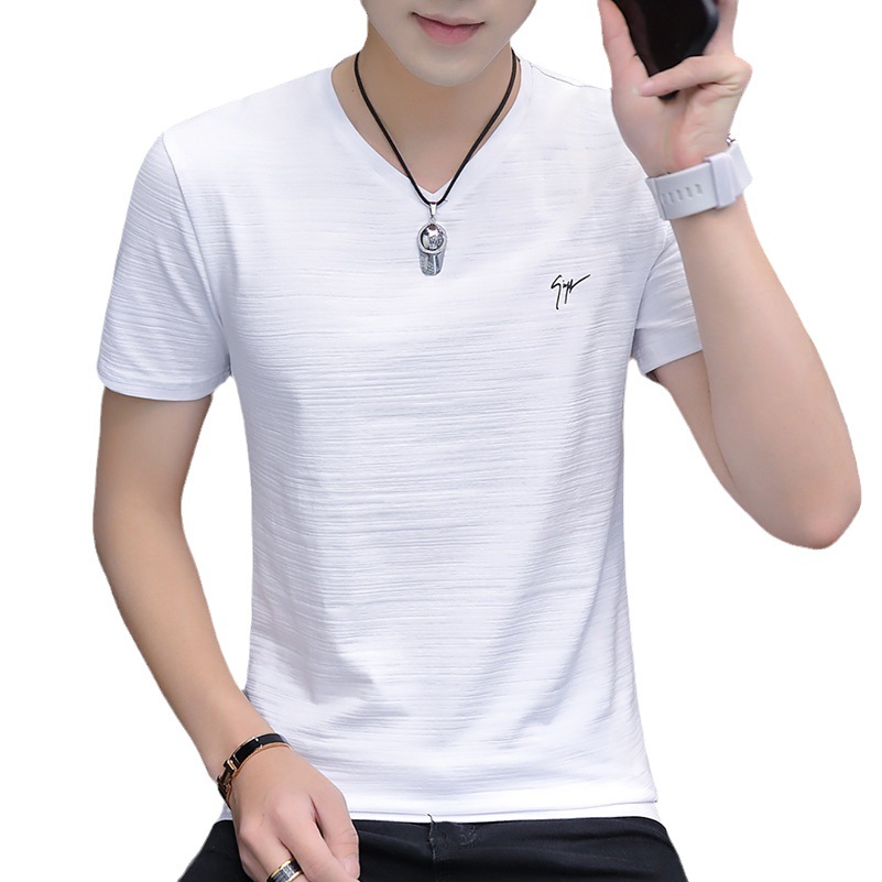 Summer cotton short-sleeved T-shirts for men, embroidered casual men's T-shirts, men's solid color breathable half-sleeved men's half-sleeved clothing wholesale Item Picture