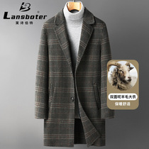 Autumn/Winter trend plaid double-sided wool coat Men's thickened medium length wool coat windbreaker woolen coat