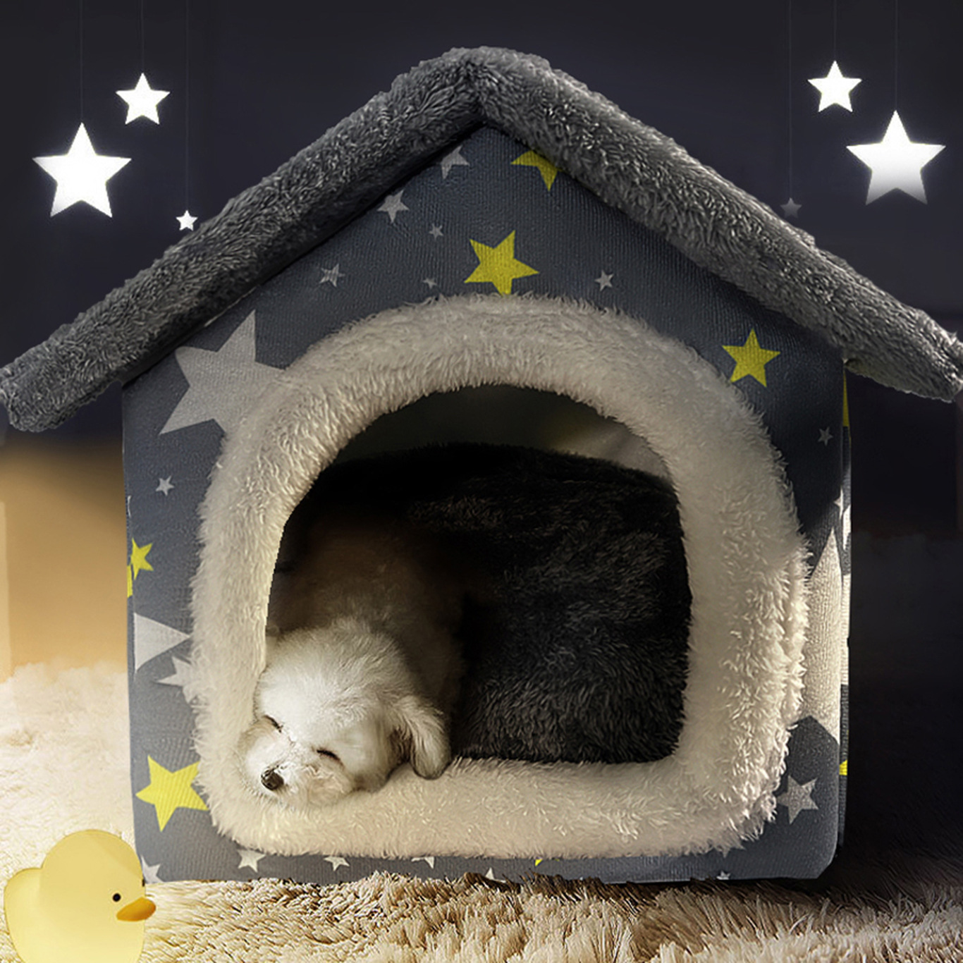 狗窝房子型四季通用小型犬泰迪法斗可拆洗狗屋猫窝床秋冬星星房子