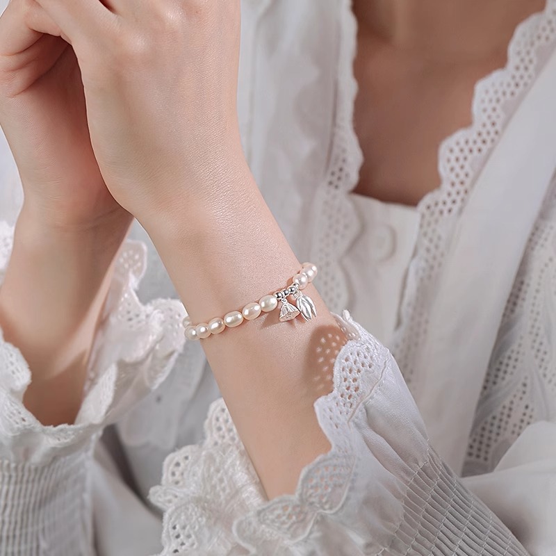 New lotus bracelet female fashion simple boudoir pearl bracelet niche sense retro retractable hand skewer Tiktok wholesale Specification drawing