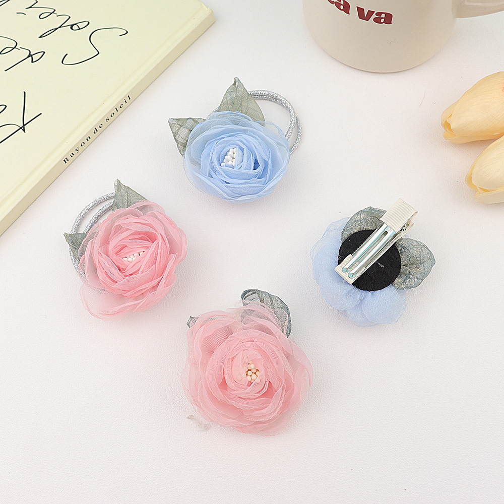 Organza Three-Dimensional Flower Hair Clip Princess Hair Tie Super Fairy Cute Baby Hair Circle Girl Korean Hair Card Headflower Specification drawing