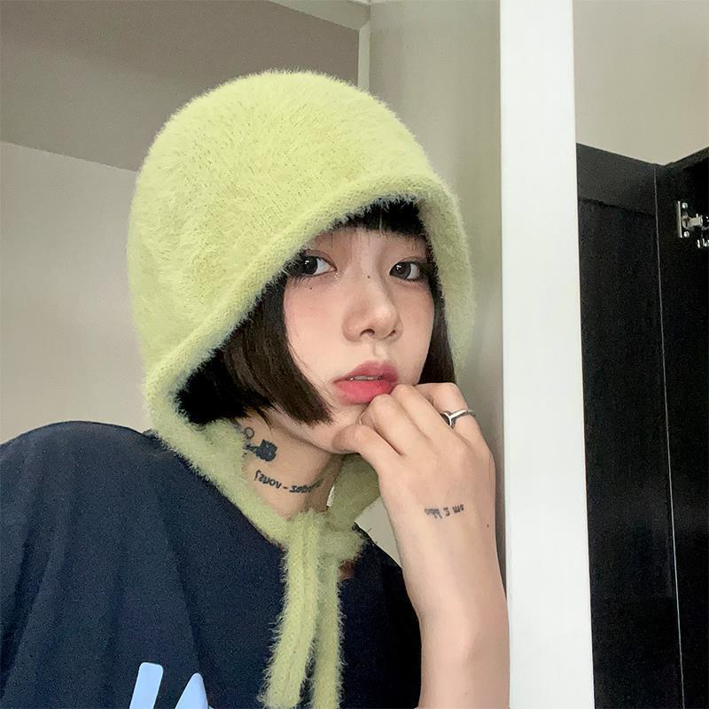 Feel Soft Waxy Waxy/Cute Wool Hat Pile Hat Women's Ear Protection One Hat Tie Fashion Warm Bun Hat full figure