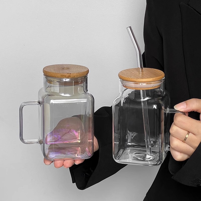 ins风大容量吸管玻璃杯高颜值家用简约水杯网红奶茶牛奶果汁杯详情11