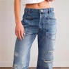 In-stock 2025 new style European and American cross-border retro ripped straight-leg pants, casual patchwork long pants, loose jeans for women Application Scenario