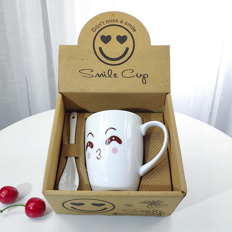 创意咖啡杯简约陶瓷杯马克杯带勺子情侣杯进店赠品可印制logo图