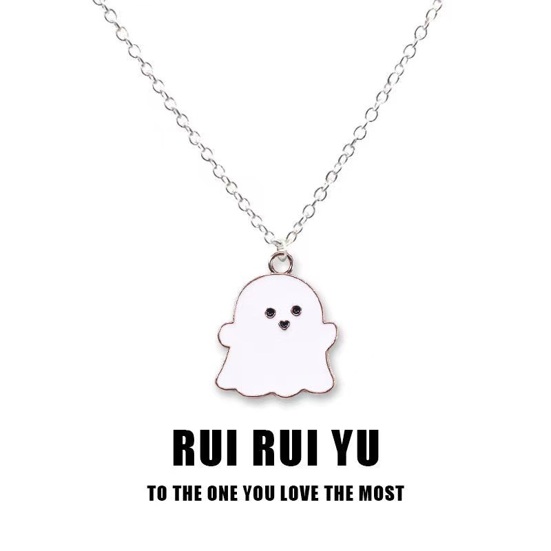 Black And White Ghost Necklace Halloween Gift Jewelry Pendant Personality Girlfriends Couple Two-Piece Student Back-To-School Gift Specification drawing