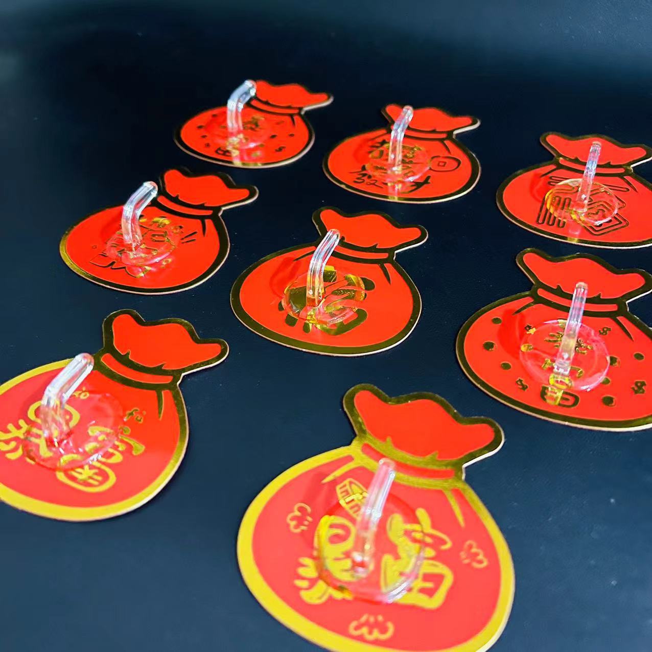 【1-8 Zones 】 Lucky Bag - Sticky Hook 100/ Bag 6000/ box Lucky Bag Sticky Hook, Festive multi-functional red Sheet Sticky hook, no Drilling Sticky hook, Fu character get rich quickly 1 yuan wholesale hook, traceless hook, hook sticky hook details Picture