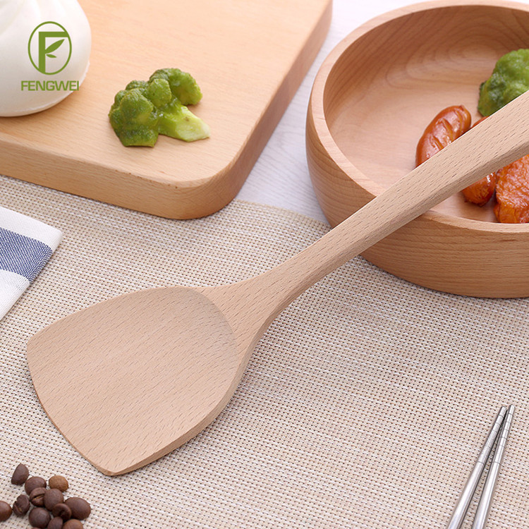 Manufacturers Selling Wooden Spatula Kitchen Utensils High Temperature Resistant Long Handle Cooking Shovel Lacquer Beech Non-Stick Special Wooden Shovel