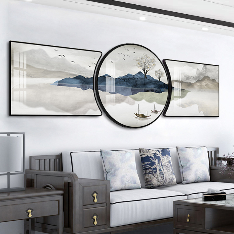 新中式客厅装饰画沙发背景墙壁画三联组合山水画现代高端轻奢挂画详情图2
