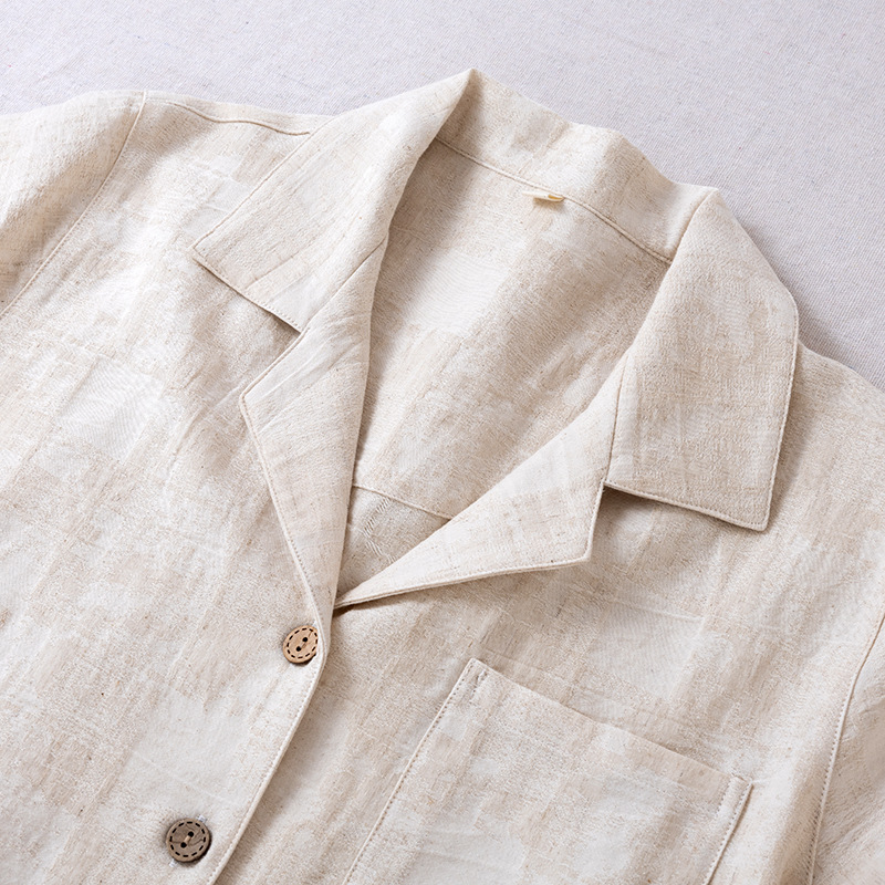 简约纯色棉麻睡衣情侣款春秋夏季薄款男女士家居服套装可外穿长袖详情7