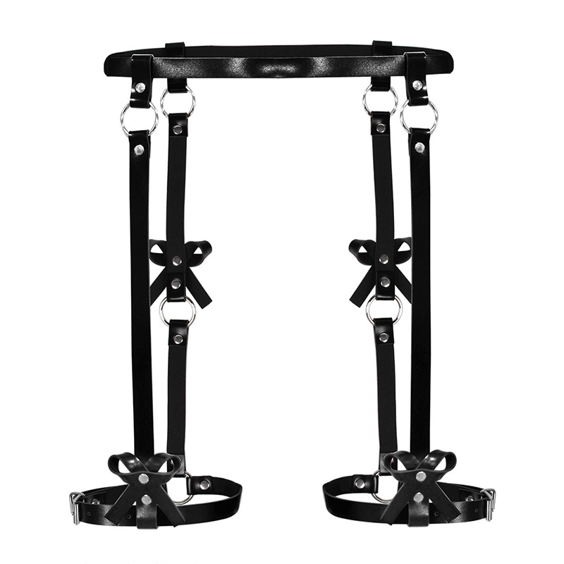 New adult sex products: sm women's leather shorts with bow ties and halter straps, pole dance performance costumes Specification drawing