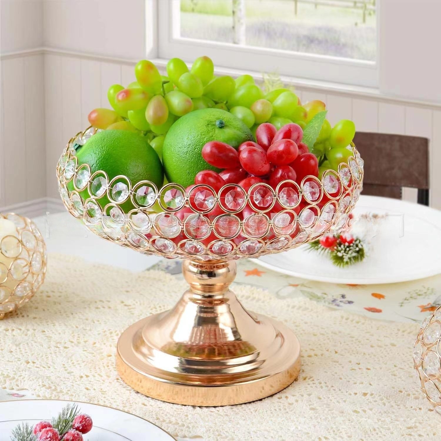 New European Crystal Home Fruit Basket Hotel Model Room Light Luxury High-End Fruit Basket Decoration High Appearance Level Fruit Tray