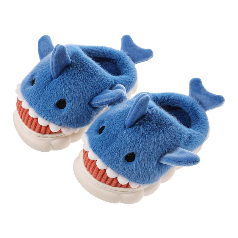 Children's Cotton Slippers Boys And Girls Cute Cartoon Shark Slippers Autumn And Winter Home Indoor Baby Platform Slippers Item Picture
