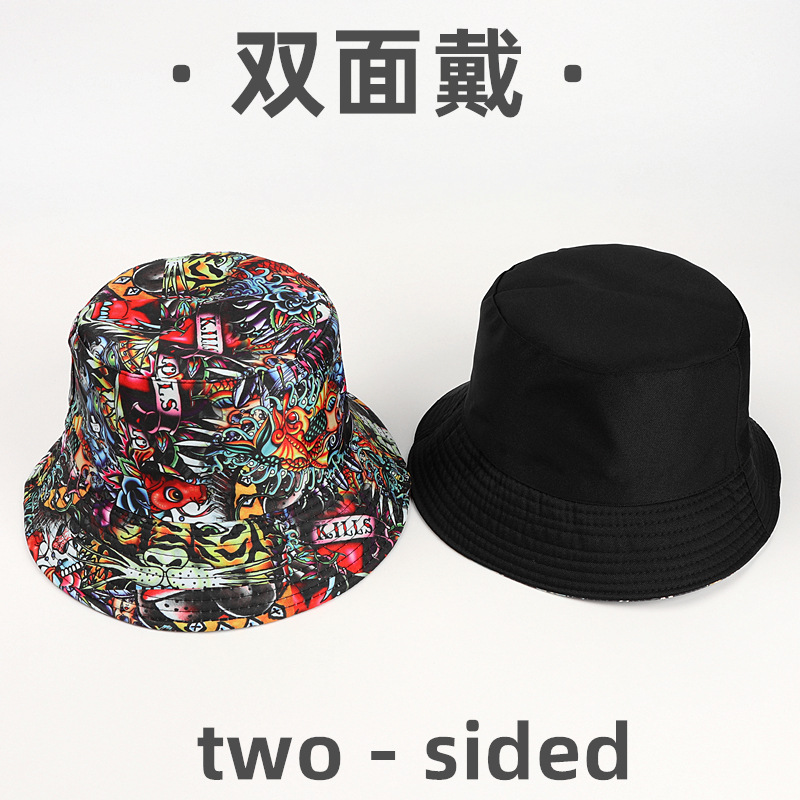 双面渔夫帽/印花遮阳帽/彩色防晒帽产品图