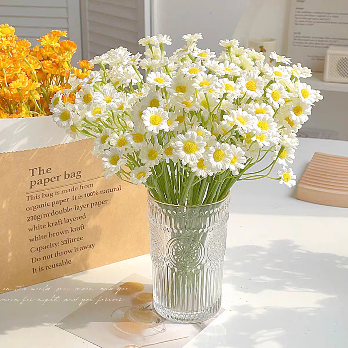 小雏菊把束假花 欧式客厅餐桌插花装饰洋甘菊干花束小野菊仿真花