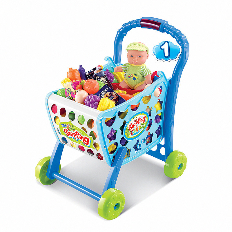 新款儿童手推车过家家玩具仿真超市购物车蔬菜水果男女孩娃娃套装详情图3