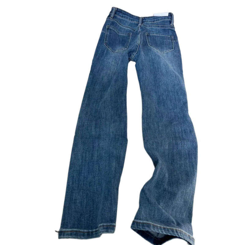 175 cm tall, 180 cm long American retro blue slightly flared jeans, new slimming stretch horseshoe pants for girls Item Picture