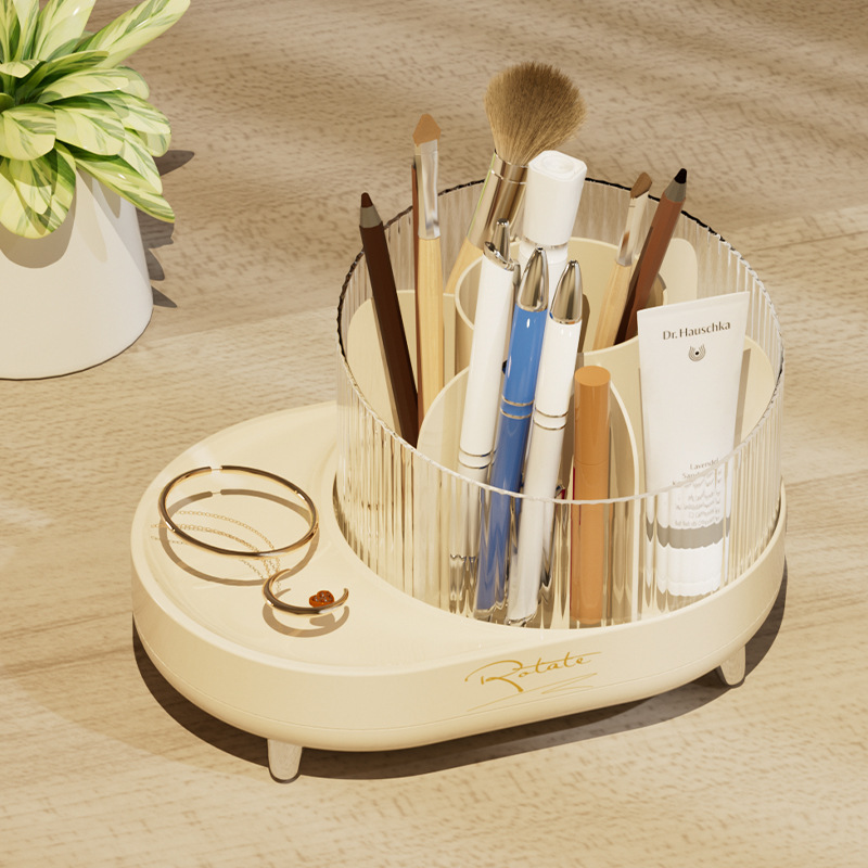 Desktop Makeup Organizer Makeup Brush Bucket Divided Pen Holder Dresser Skincare Shelf Rotating Makeup Case Application Scenario