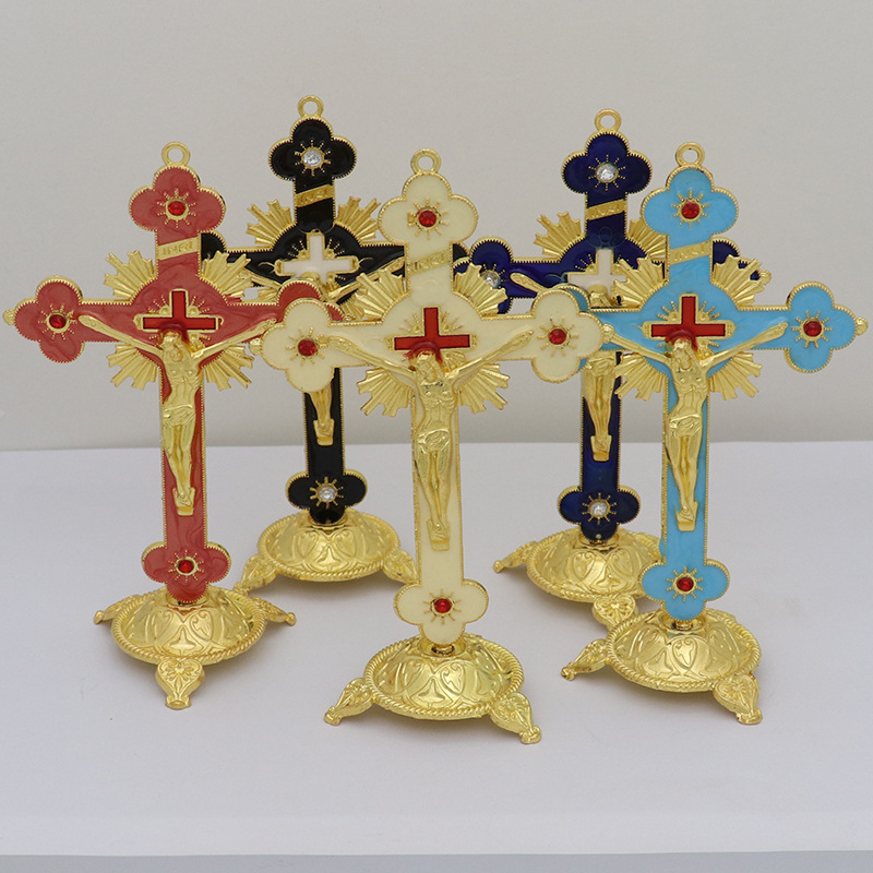 Cross Border Supply Color Preserving Metal Cross Decoration Home Office Desktop Decoration Drop Oil Small Cross Decoration