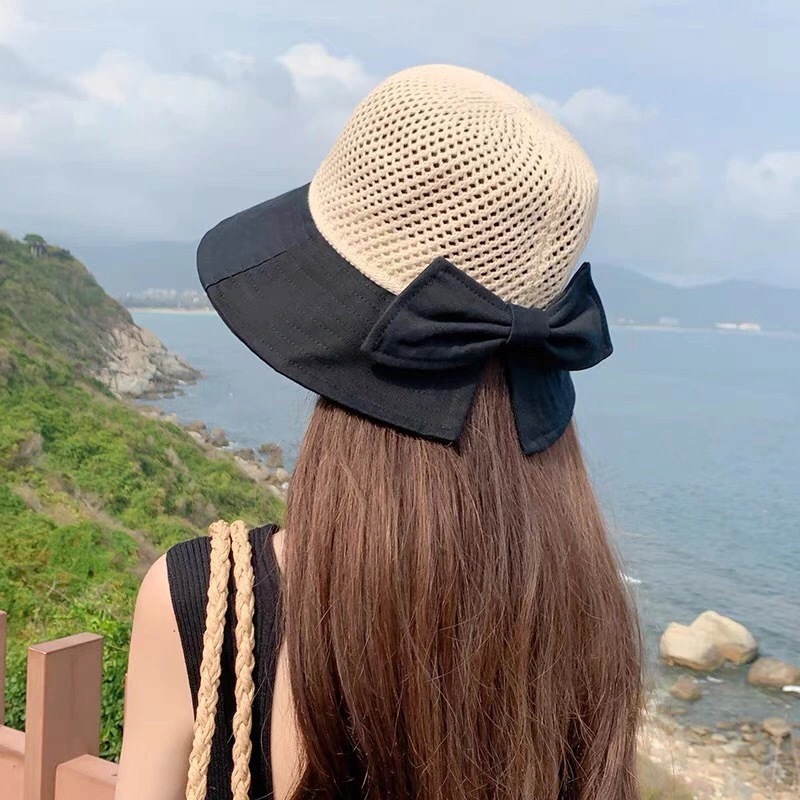 Hat Women's Spring Summer Fashion Sunblock Hat Mesh Woven Fisherman Hat Bow Sun Hat Wholesale Application Scenario