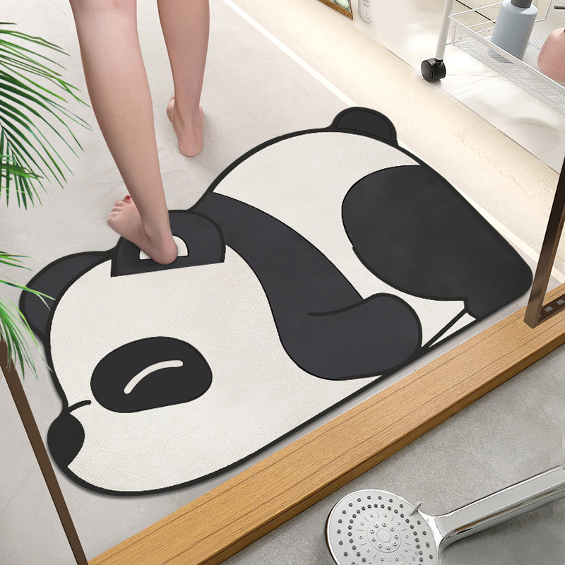 Soft diatom mud bathroom toilet door panda floor mat, bathroom water-absorbing anti-slip foot mat, entrance door mat cartoon