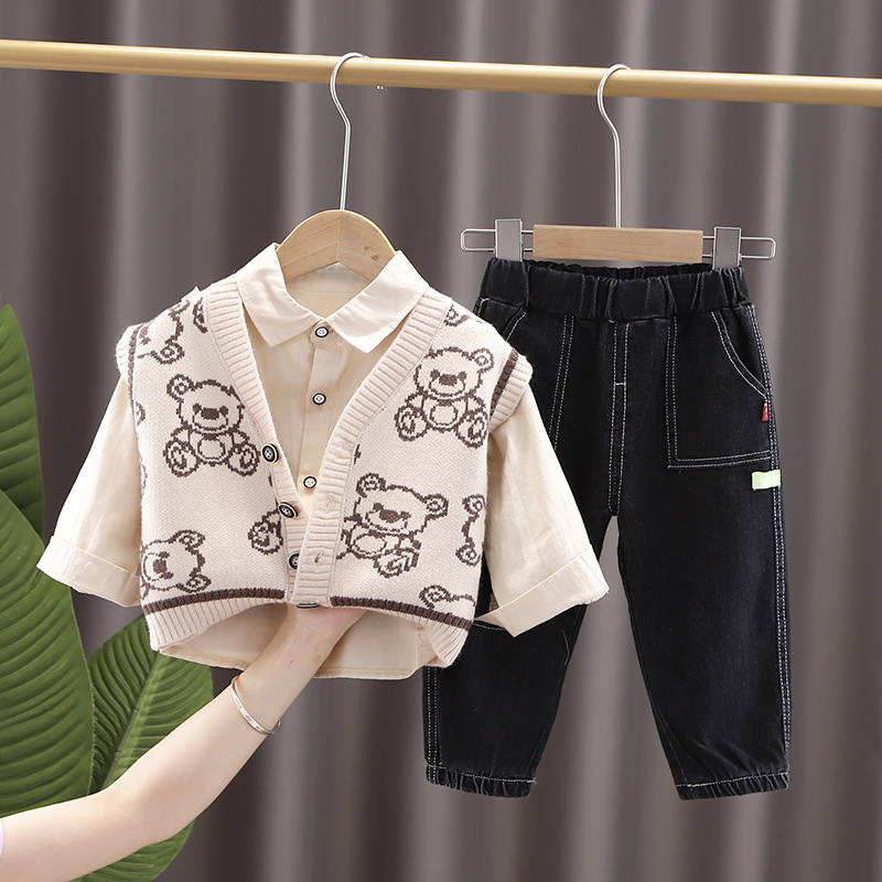 Children's set, boys' autumn wear, stylish 2022 New vest baby Spring and Autumn three-piece set, trendy baby clothing Specification image