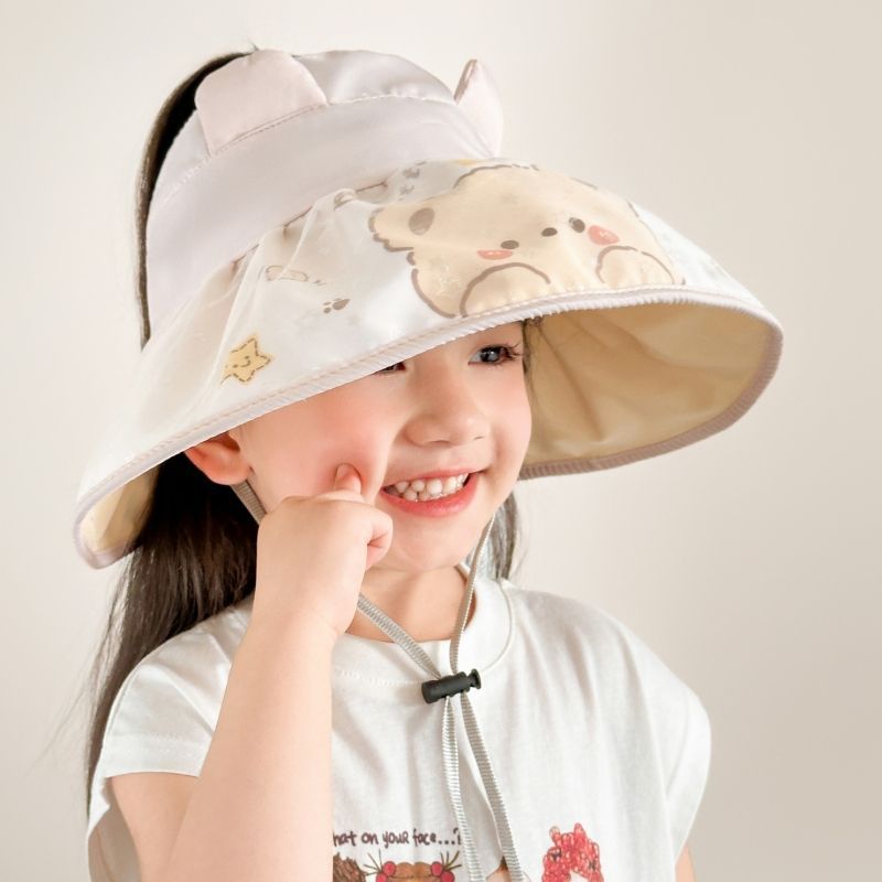 Summer children's sun protection hats, girls' wide-brimmed sun protection fisherman hats, thin sun hats, cute cartoon hats for babies Specification image