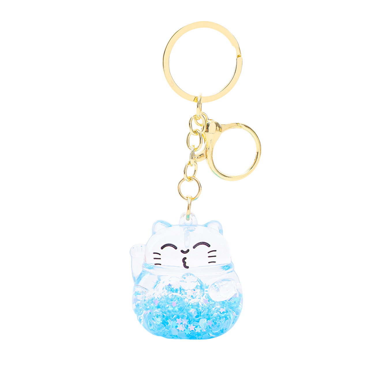 Wholesale of trendy and cute flowing sand glow-in-the-dark maneki Neko keychains with oil-filled floating figurines and best friend schoolbag pendants Item Picture