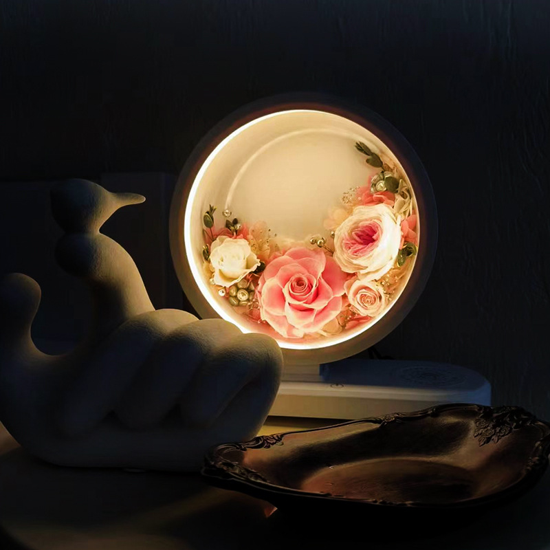 Valentine's Day Gift Rose Lamp Gift Box Dried Flower Decoration For Girlfriend Wedding Gift Glass Cover Eternal Flower details Picture