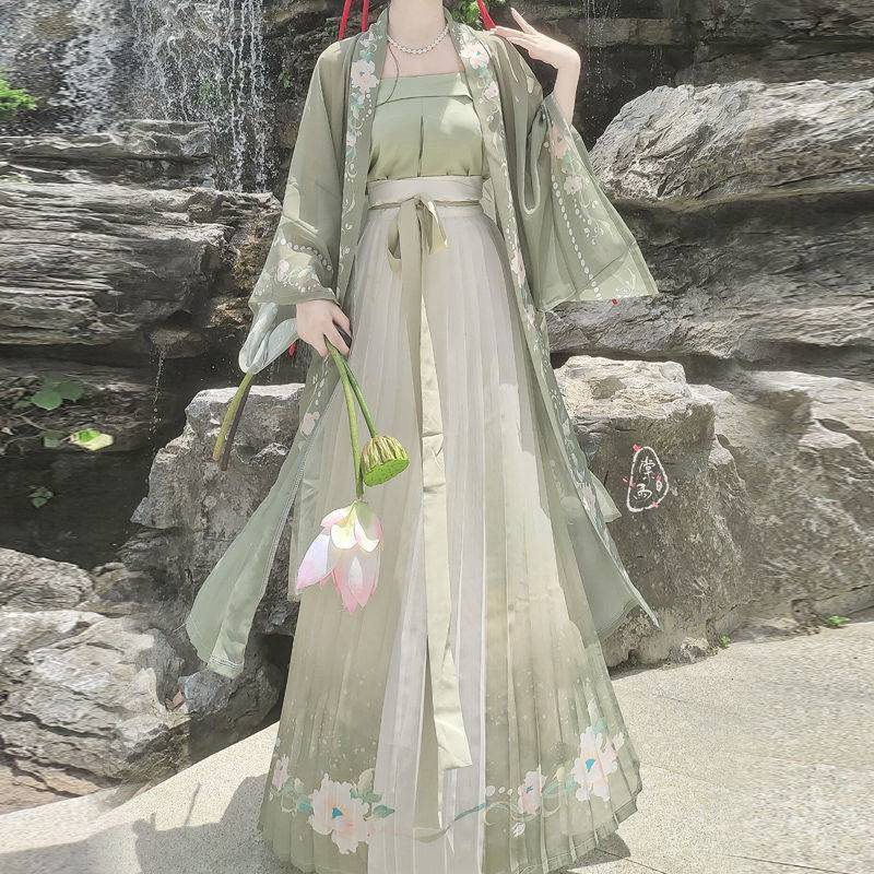 国潮汉服女宋制印花长干寺齐腰百褶裙日常清新春夏夏款