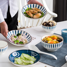 日式和风碗盘碟餐具套装家用景德镇釉下彩陶瓷鱼盘子批发面碗汤碗