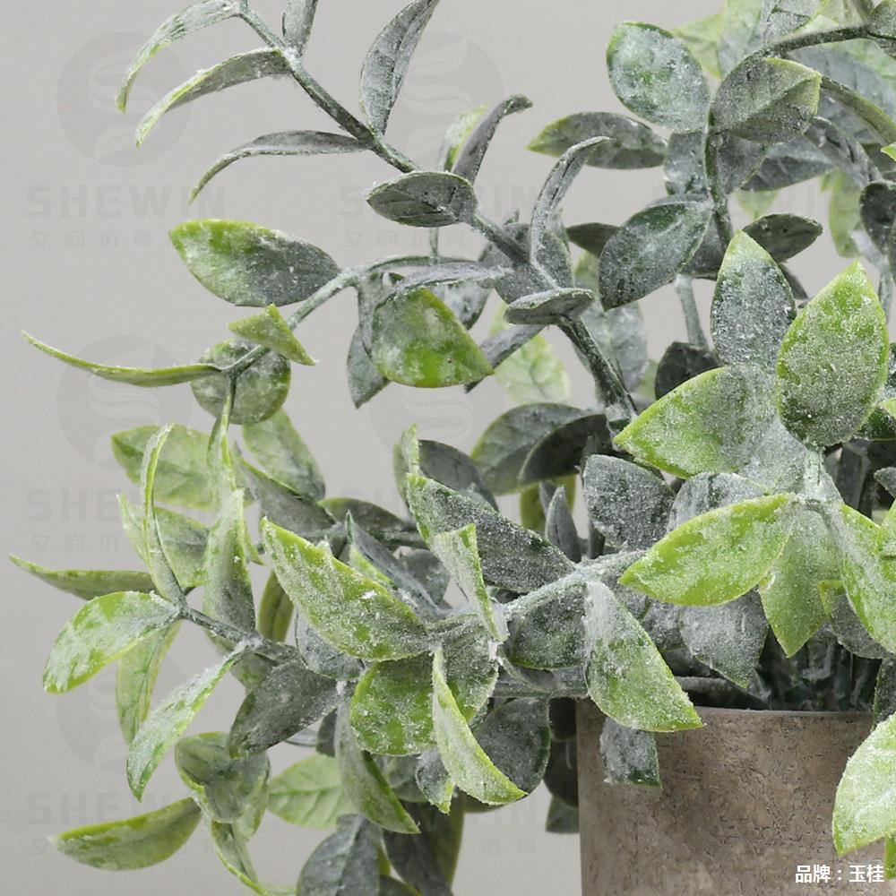 Xi Yun artificial potted Plant desktop cylindrical pulp pot frost-covered large tea leaves Green plant bonsai Cross-border artificial plant Specification image