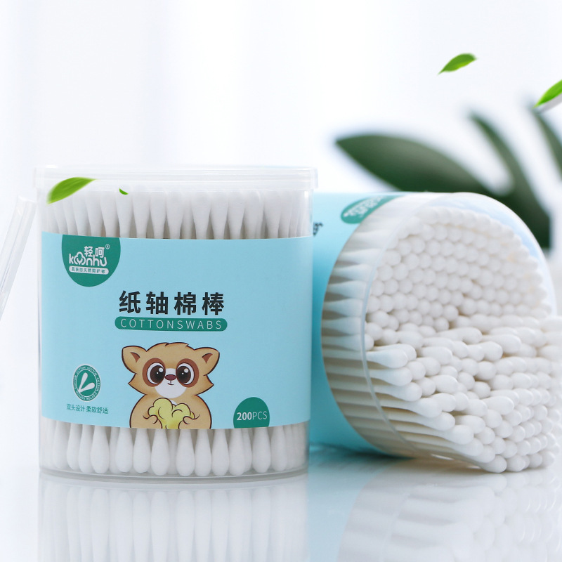 200 Canister Cotton Swabs Disposable Household Tampon Makeup Remover Two-Head Cleaning Cotton Swabs Paper Axis Makeup Swabs