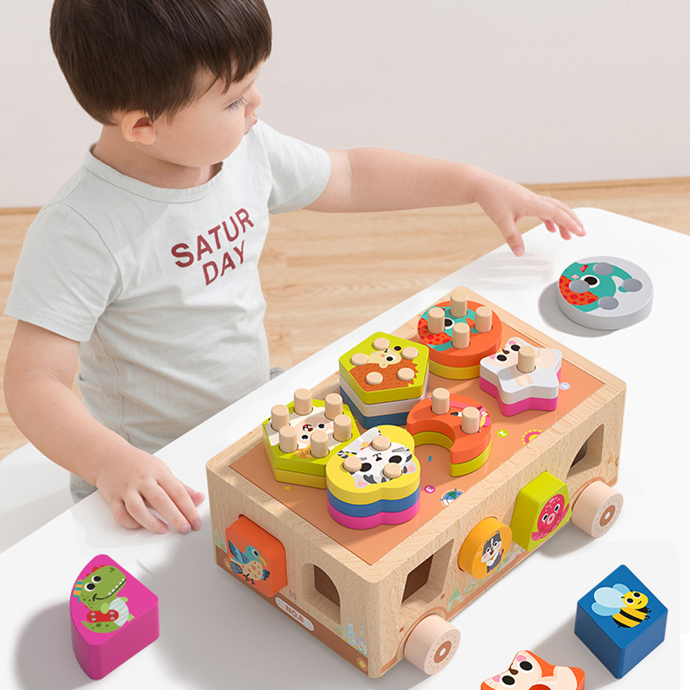 Montessori Early Education Multi-Gong Neng Farm Animal Car Shape Matching Cognitive Fishing Carrot Pulling Male And Female Educational Toys Specification drawing