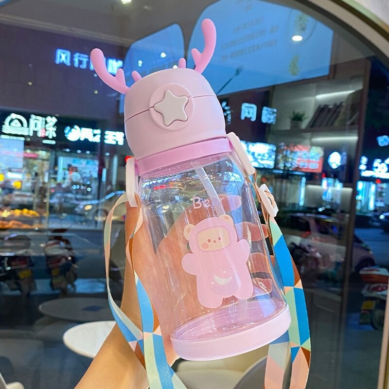 Cartoon Antler Plastic Cup Kindergarten Boys And Girls Students Children Drink Water Cup Internet Celebrity Large Capacity Sippy Cup Specification drawing