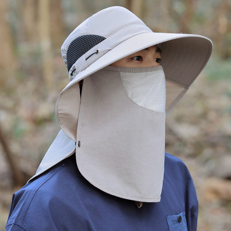 Large brim sunshade hat Men's summer fishing face shawl hat outdoor UV net veil hiking hat