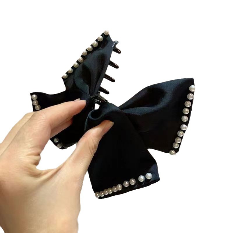 Vintage Pearl Bow Clip Women's Back Of Head Simple Disc Hair Clip Advanced Sense Shark Clip 2024 New Item Picture