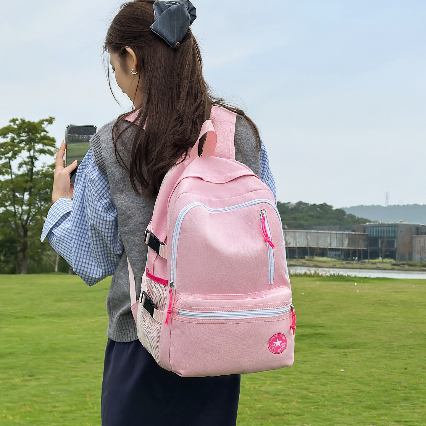 开学季双肩包男女大容量初中新款高中背包森系大学生书包时尚背包详情4