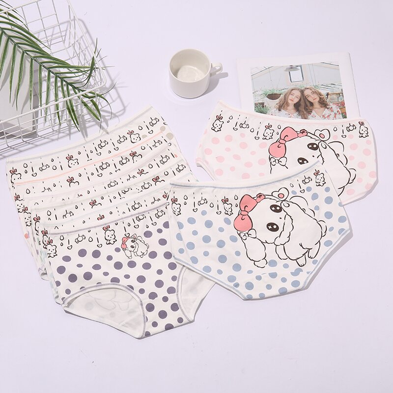 Japanese simple cartoon girl style lovely middle waist students buttock underwear women triangle underwear wholesale cotton Specification drawing