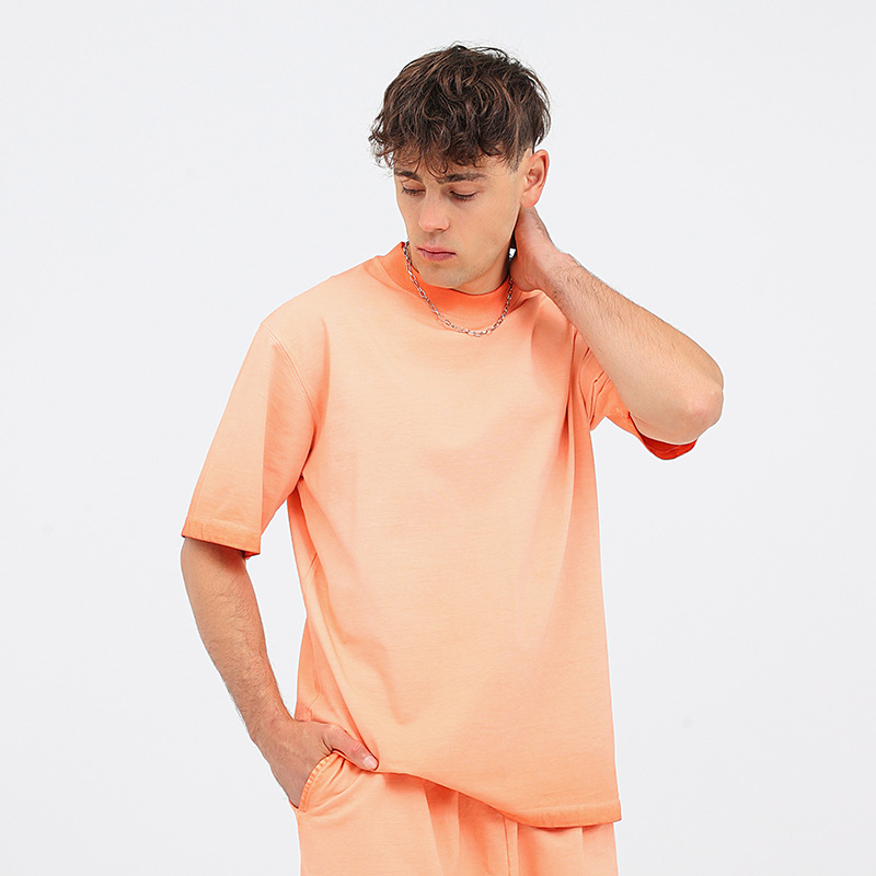 Two-color gradient short-sleeved pure cotton trendy brand off-the-shoulder printed round-neck short-sleeved summer casual men's and women's loose and versatile T-shirt