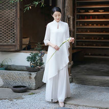 复古飘逸禅意茶服仙气2022年夏季新款女装中国风白色雪纺汉服套装