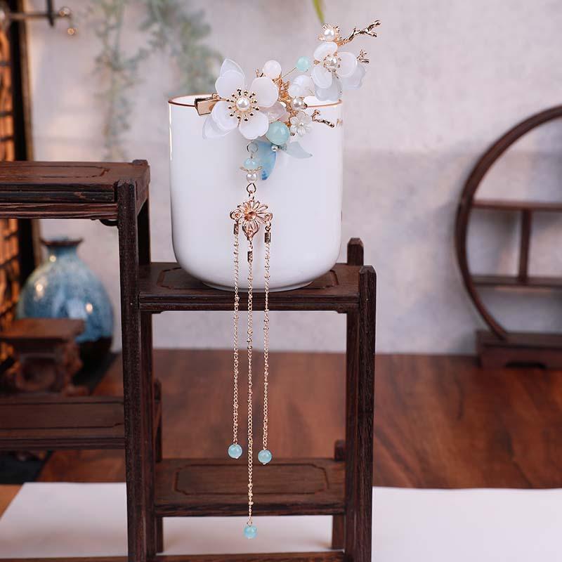 Ancient-style Hanfu hairpin earring set, court women's stepping tassel hair accessory, super fairy ancient costume earrings in stock wholesale, national trend series Specification image