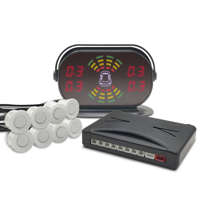 倒车雷达大彩屏LED波段显示博锐思倒车雷达蜂鸣声8探头倒车雷达白底实物图