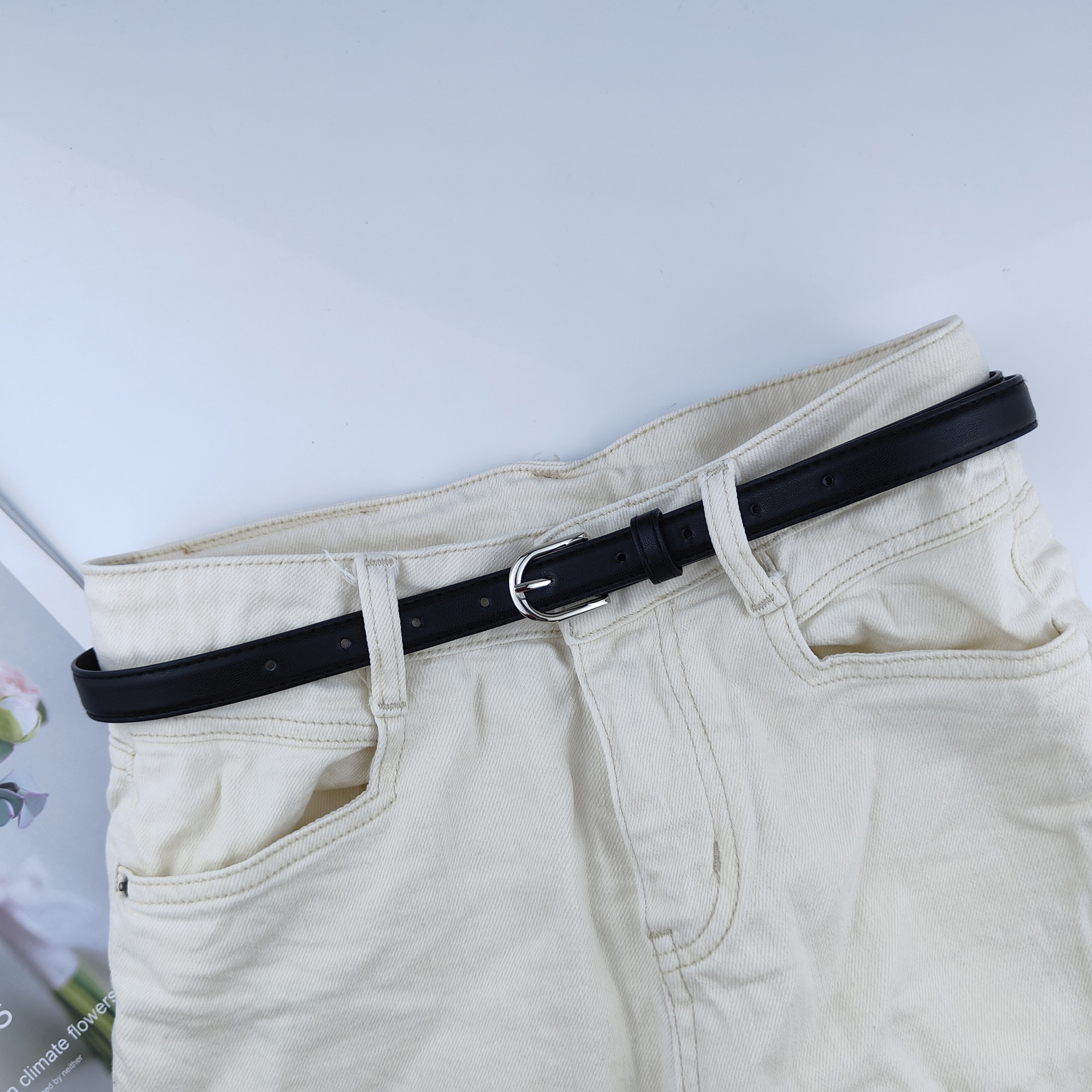 Ladies' needle-buckle belt, PU leather thin waist belt, matching skirt, suit pants, belt in stock, wholesale available, one-piece consignment details Picture