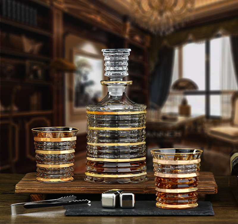 Glass Wine Bottle Hand Tracing Gold Thread Whiskey Set Luxury Crystal Tracing Gold Wine Set Glass Wine Bottle Set