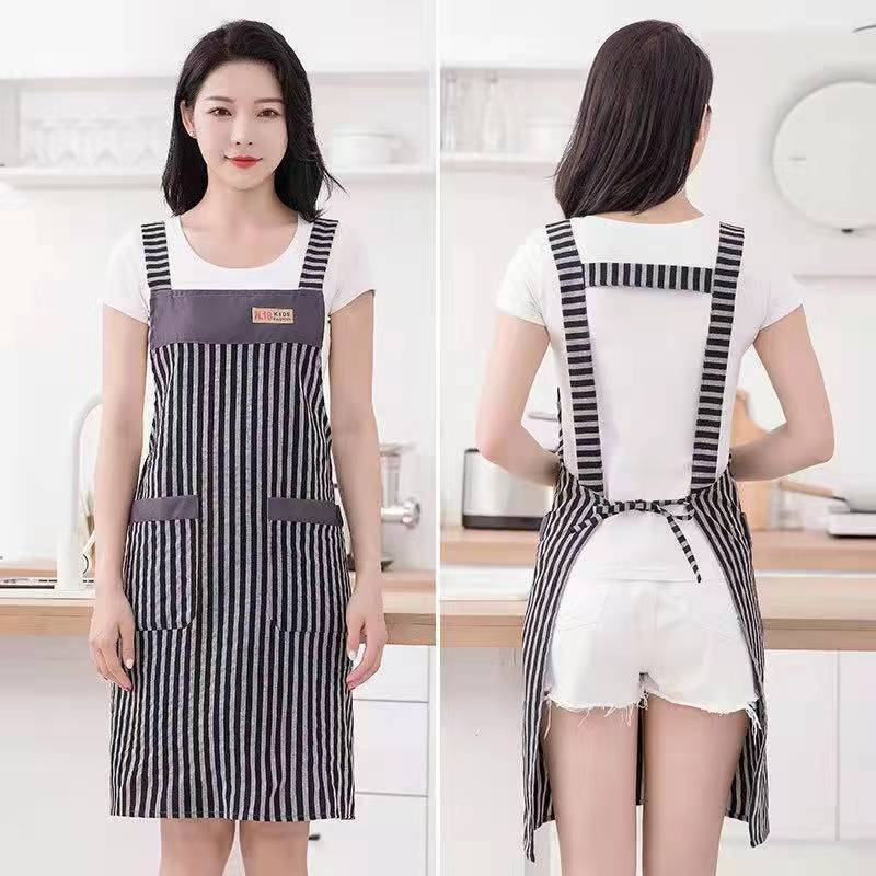 Pure Cotton Fashion Simple Apron Women Breathable Anti-Oil Kitchen Waist Adult Work Clothes Wholesale Specification drawing